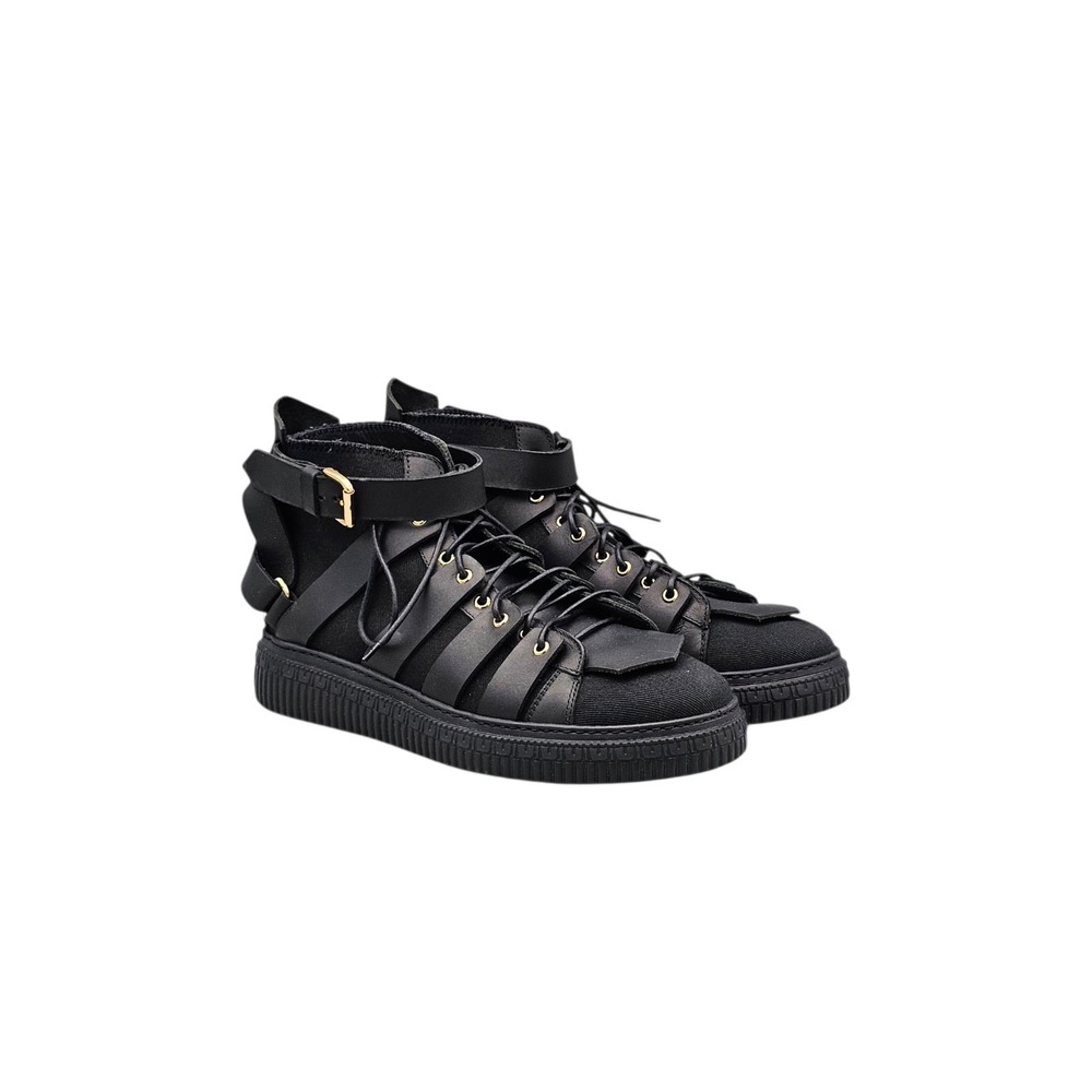 Fausto Puglisi Women's Size 41/ 10 US Men's 8 Black Leather Strappy Ankle Boots